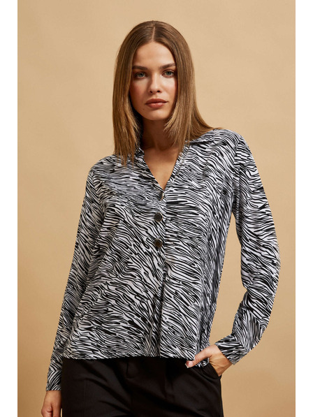 Moodo Cămașă cu decolteu în V, alb-negru Moodo