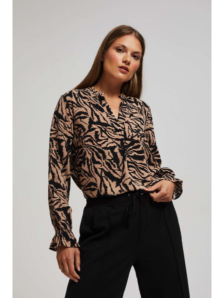 Moodo Cămașă cu model și decolteu în V, bej închis Moodo