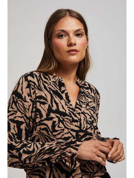 Moodo Cămașă cu model și decolteu în V, bej închis Moodo