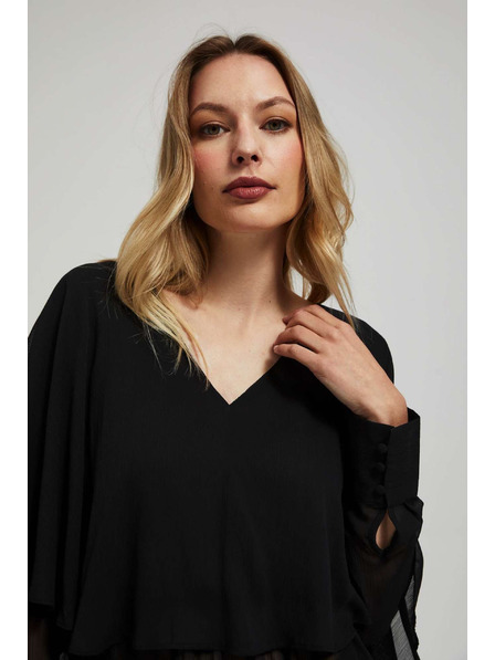 Moodo Cămașă cu volane și decolteu în V, neagră Moodo