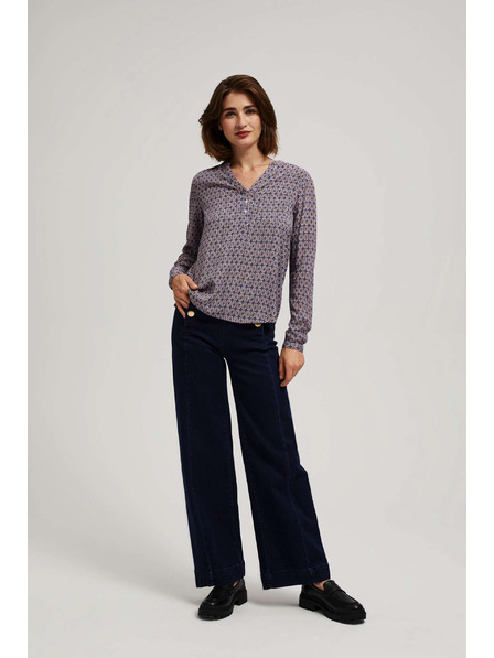 Moodo Cămașă cu model și decolteu în V, albastru deschis Moodo