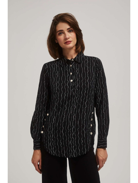 Moodo Bluză neagră cu nasturi decorativi și model fin Moodo
