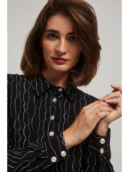 Moodo Bluză neagră cu nasturi decorativi și model fin Moodo