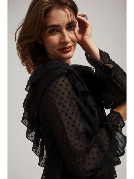 Moodo Cămașă neagră cu volane și mâneci lungi Moodo