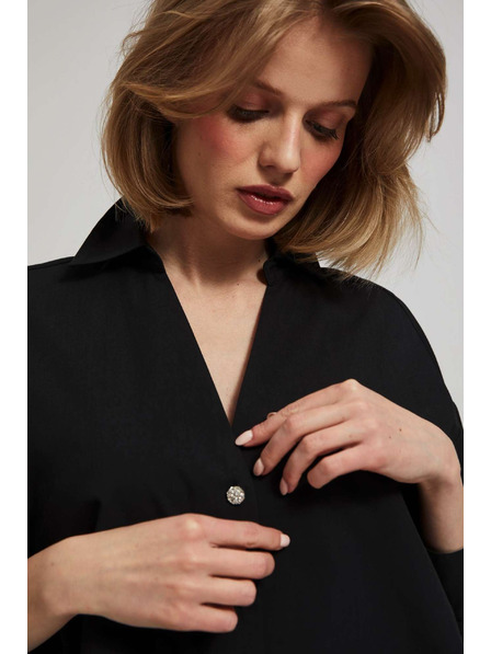 Moodo Bluză neagră cu nasturi decorativi și mâneci bufante Moodo