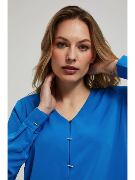 Moodo Cămașă cu decolteu în V și nasturi fini, azurie Moodo