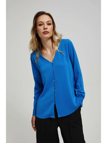 Moodo Cămașă cu decolteu în V și nasturi fini, azurie Moodo