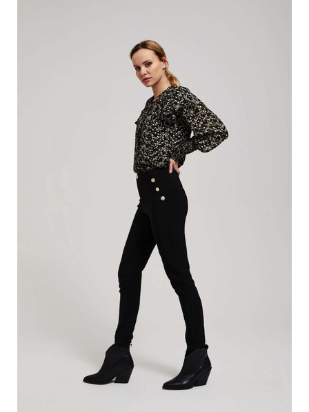 Moodo Cămașă cu imprimeu și șnur la decolteu neagră Moodo