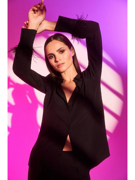 Moodo Bluză cu pene decorative pe mâneci Moodo