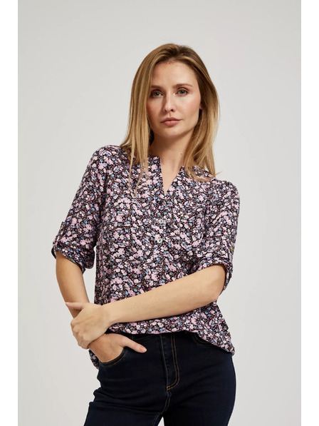 Moodo Cămașă albastru închis cu imprimeu floral și mâneci răsfrânte Moodo