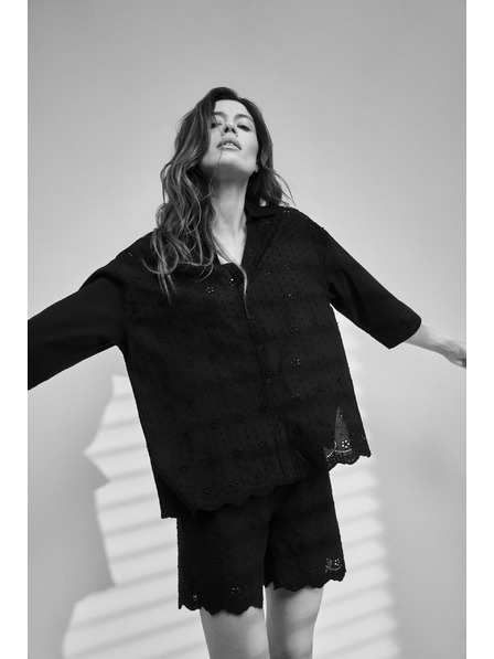 Moodo Cămașă neagră supradimensionată cu nasturi Moodo