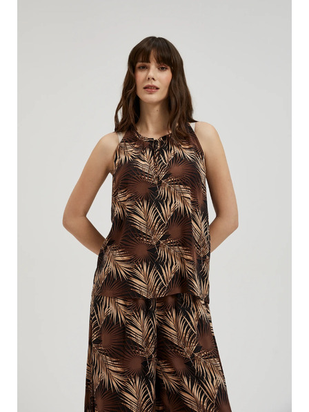 Moodo Cămașă neagră cu imprimeu tropical și decolteu legat Moodo