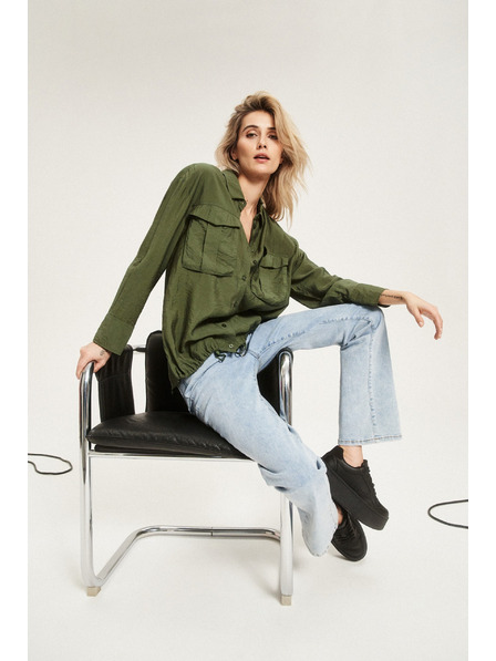 Moodo Cămașă kaki cu buzunare și mâneci răsfrânte Moodo