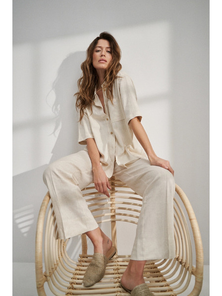 Moodo Cămașă din in cu buzunar bej Moodo