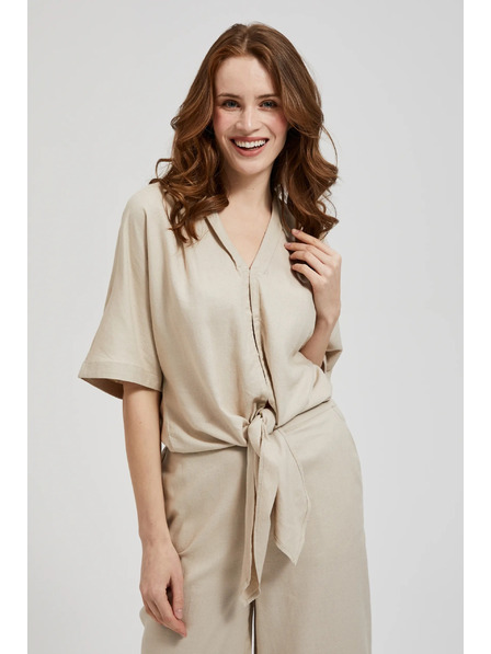 Moodo Cămașă din in cu șnur bej Moodo