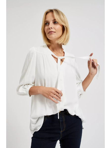 Moodo Cămașă albă Moodo cu nasturi și decolteu legat