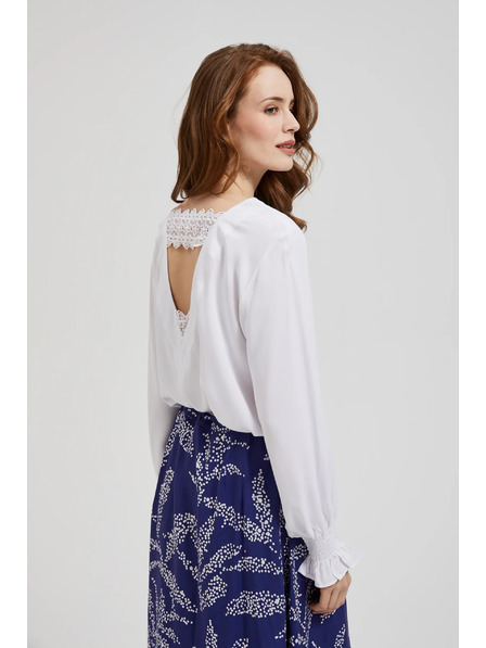 Moodo Cămașă din viscoză cu decolteu în V și mâneci bufante albă Moodo