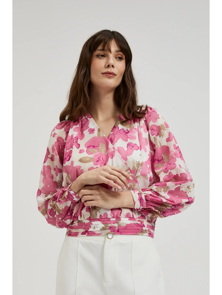 Moodo Cămașă roz cu flori și mâneci bufante Moodo