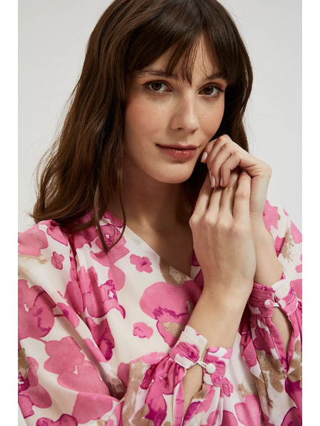 Moodo Cămașă roz cu flori și mâneci bufante Moodo