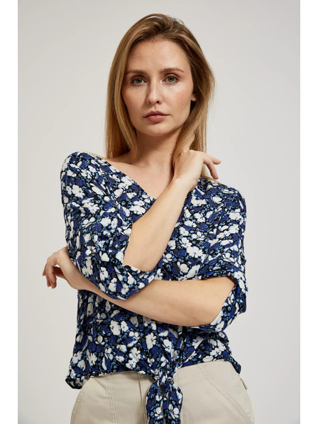 Moodo Cămașă albastră cu flori și șnur Moodo