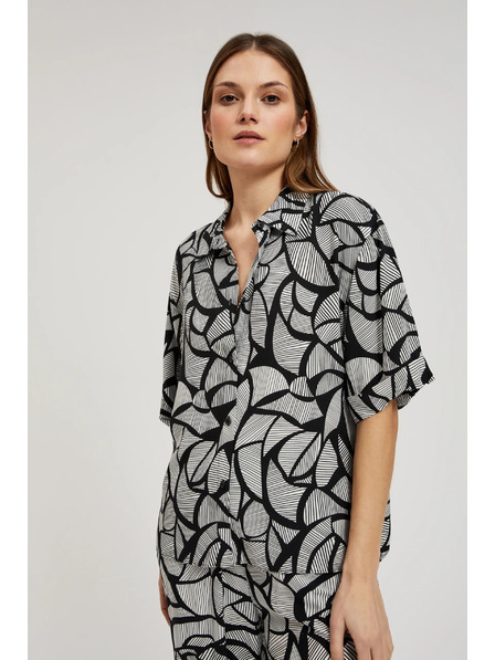 Moodo Cămașă din viscoză negru-albă Moodo