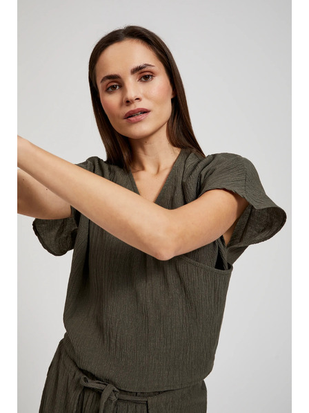 Moodo Cămașă cu decolteu în V și mâneci scurte, măslie Moodo