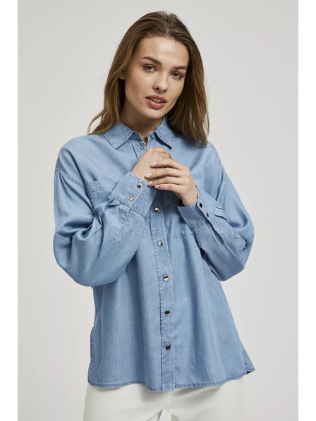 Moodo Cămașă din lyocell albastră cu guler și nasturi Moodo