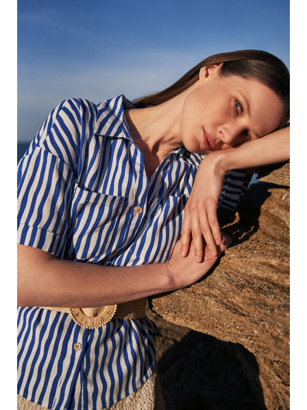 Moodo Cămașă în dungi albastre cu nasturi și buzunare Moodo