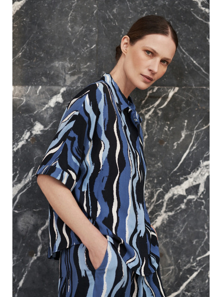 Moodo Cămașă cu model și mâneci scurte, albastră Moodo