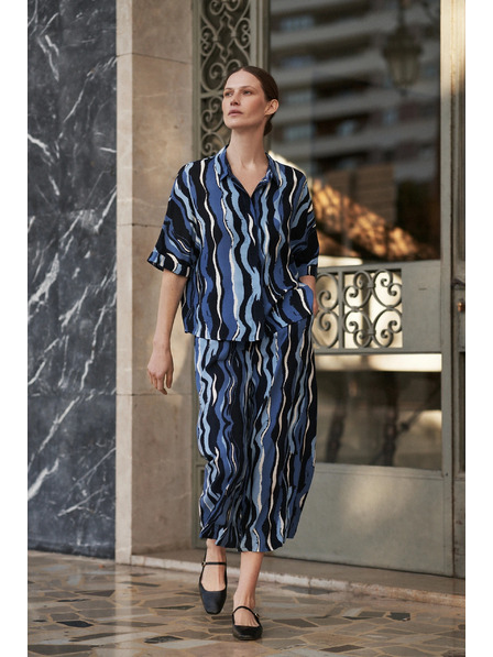 Moodo Cămașă cu model și mâneci scurte, albastră Moodo