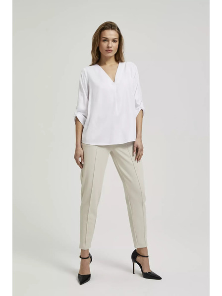 Moodo Cămașă cu decolteu în V și mâneci suflecate, albă Moodo