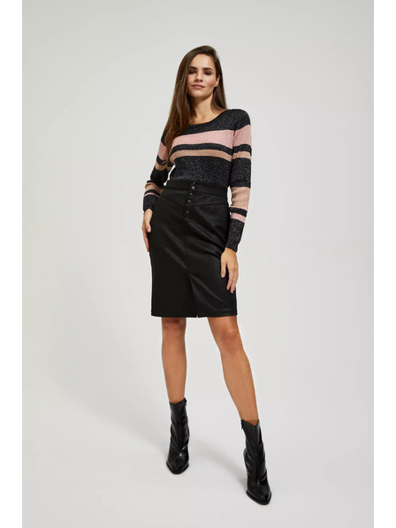 Moodo Fustă creion cu nasturi decorativi, neagră Moodo