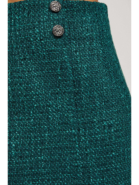 Moodo Fustă în stil tweed cu nasturi decorativi smarald Moodo