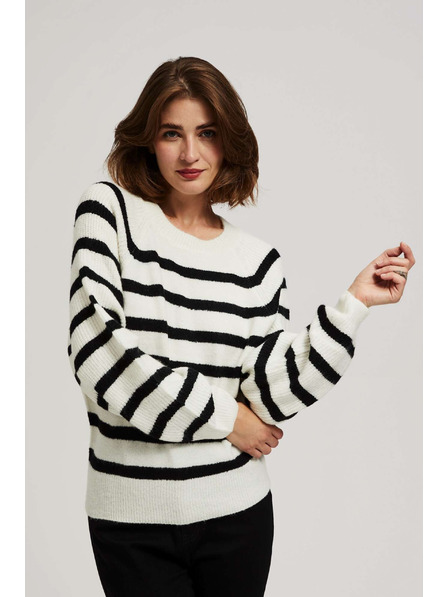 Moodo Pulover perlat-negru cu dungi și decolteu rotund Moodo