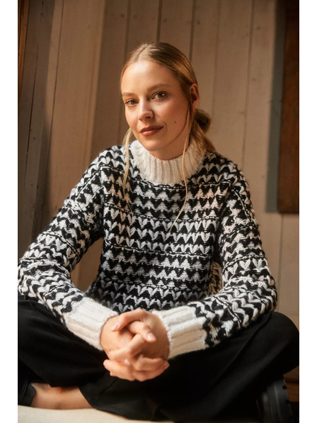 Moodo Pulover cu guler negru-alb Moodo