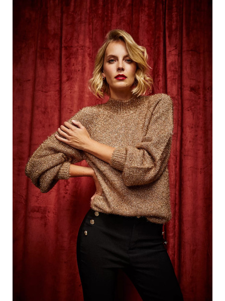 Moodo Pulover cu guler decorat cu fire metalizate bej Moodo