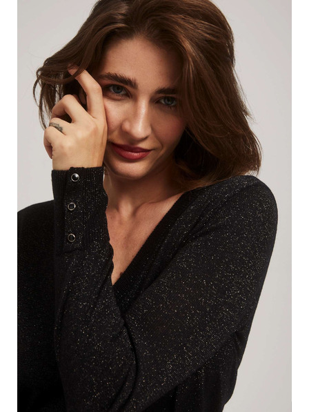 Moodo Pulover negru cu fibră metalică și decolteu în V Moodo