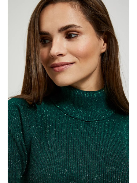 Moodo Pulover cu guler decorat cu fir metalic smarald Moodo