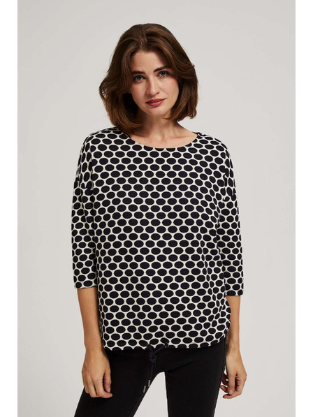 Moodo Bluză albă și bleumarin cu model geometric Moodo