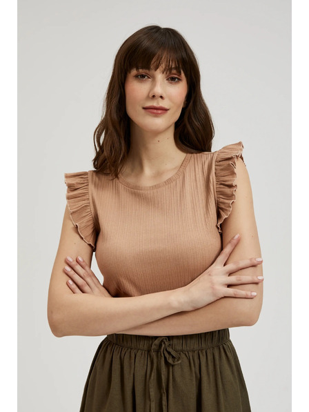 Moodo Bluză țesută cu volănaș pe umăr bej Moodo