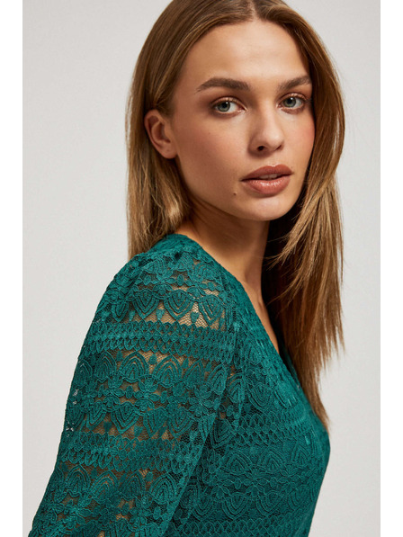 Moodo Bluză din dantelă smarald cu mâneci bufante Moodo