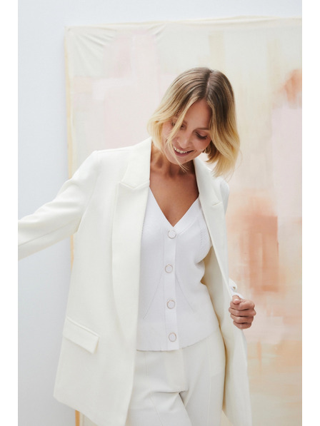 Moodo Sacou elegant alb cu mâneci răsfrânte Moodo