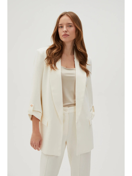 Moodo Sacou elegant alb cu mâneci răsfrânte Moodo