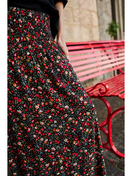 Moodo Fustă midi cu imprimeu floral neagră Moodo