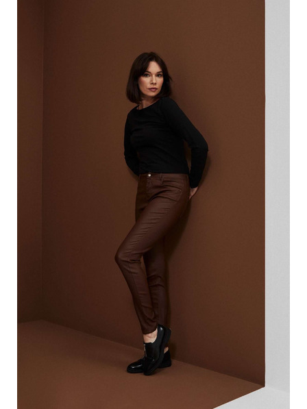 Moodo Pantaloni skinny din piele cu buzunare castaniu Moodo