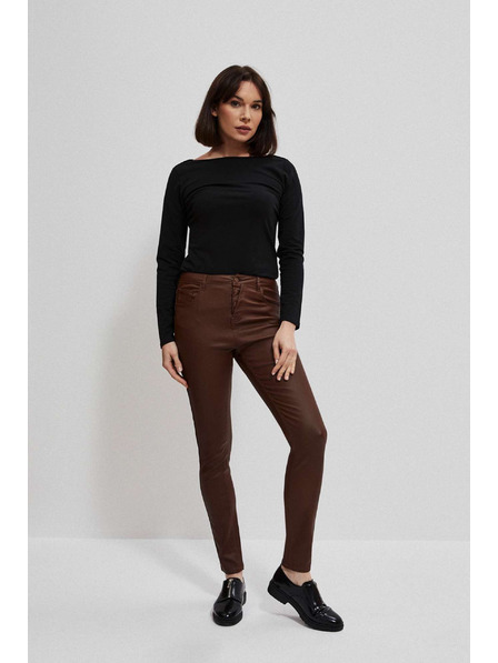 Moodo Pantaloni skinny din piele cu buzunare castaniu Moodo