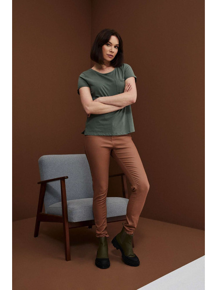 Moodo Pantaloni skinny din piele de culoare maro Moodo