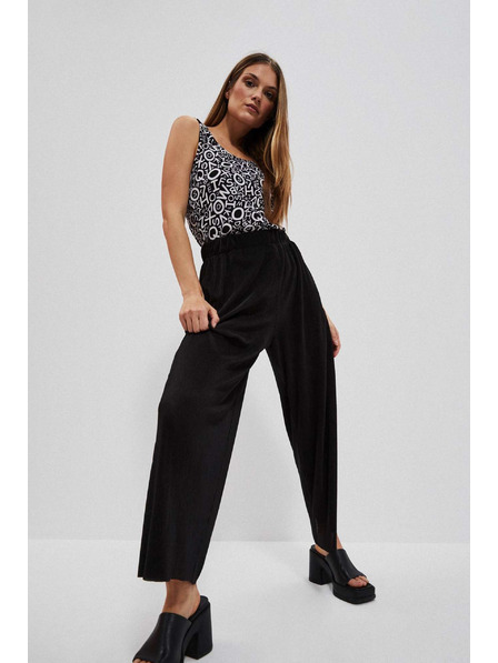 Moodo Pantaloni negri cu tăietură largă din material striat Moodo