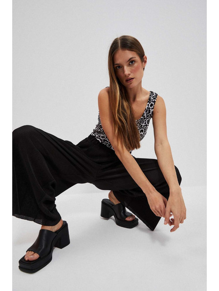 Moodo Pantaloni negri cu tăietură largă din material striat Moodo