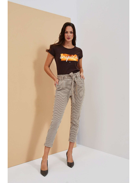 Moodo Pantaloni în dungi cu curea în talie Moodo